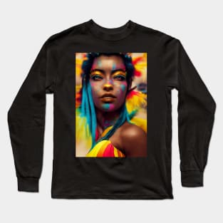 A woman with colorful makeup and feathers on her head2 Long Sleeve T-Shirt